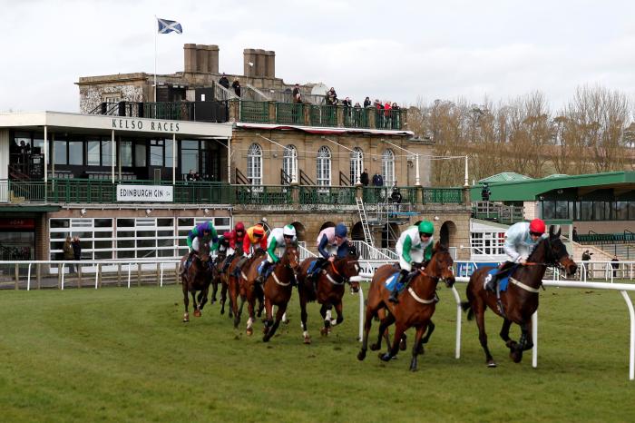 Horse Racing - Kelso Races - Kelso Racecourse, Kelso, Britain - March 16, 2020 General view of the 14.10 William Hill Leading Racecourse Bookmaker Novices' Hurdle as the races go ahead behind closed doors despite the number of coronavirus cases growing