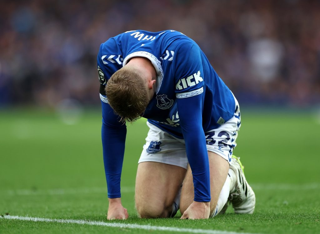 Everton's Jarrad Branthwaite dejected