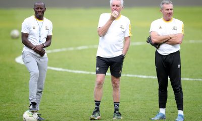 Helman Mkhalele, assistant coach of South Africa and Hugo Broos, coach of South Africa and Goalkeeper coach