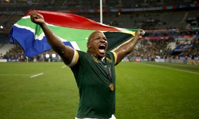 Bongi Mbonambi of South Africa celebrates