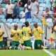 Khuliso Mudau of South Africa celebrates goal with teammates