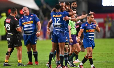 Stormers celebrate their win during the 2024 United Rugby Championship 2023/24 game between the Sharks and Stormers at Kings Park Stadium.