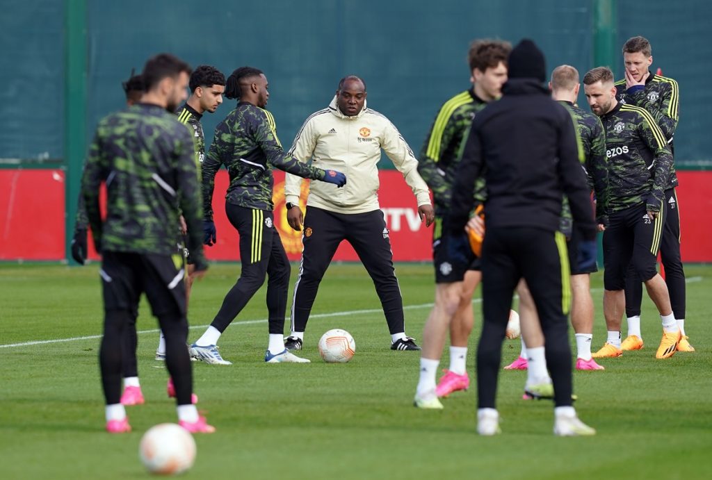 Manchester United first team coach Benni McCarthy during a training session at Trafford Training Centre.