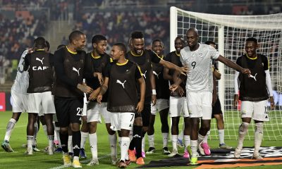 South Africa players celebrate a goal scored by Evidence Makgopa of South Africa