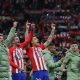 Players of Atletico celebrate their victory following the penalty shootout of the UEFA Champions League round of 16 second leg soccer match between Atletico de Madrid and FC Inter.