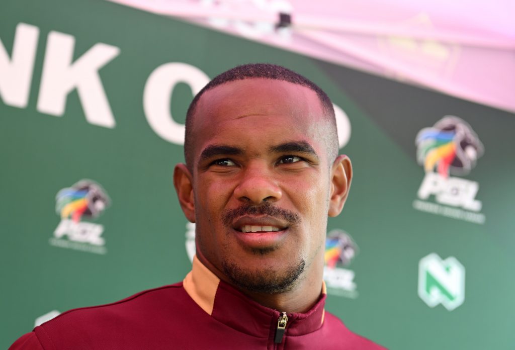 Iqraam Rayners of Stellenbosch FC is interviewed during the 2024 Nedbank Cup press conference for Stellenbosch FC at Lentelus Sports Complex in Stellenbosch on 13 March 2024