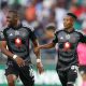 Relebohile Mofokeng celebrates goal with Tshegofatso Mabasa of Orlando Piratesduring the 2024 Nedbank Cup match between Orlando Pirates and Hungry Lions at the Orlando Stadium, Soweto on the 16 March 2024