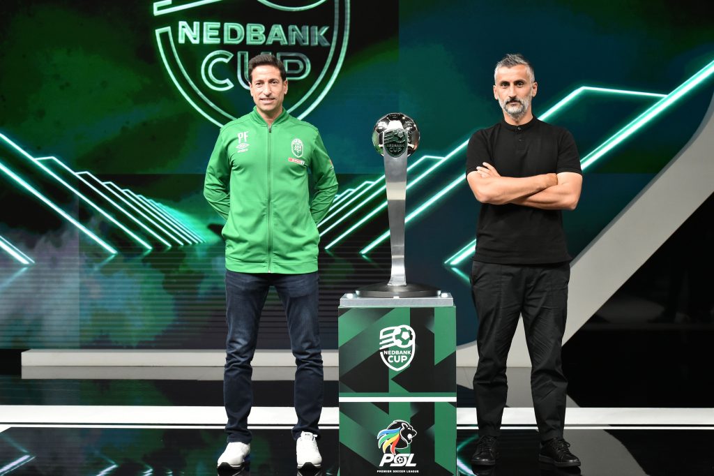 Pablo Franco Martin- head coach of AmaZulu, Jose Riveiro- coach of Orlando Pirates during the Nedbank Cup Quarter final Draw at the Supersport Studio in Johannesburg on 18 March 2024