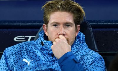 Manchester City's Kevin De Bruyne on the bench before the Premier League match at Etihad Stadium