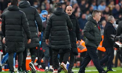 Liverpool manager Jurgen Klopp greets Manchester City manager Pep Guardiola following the Premier League match at Anfield.