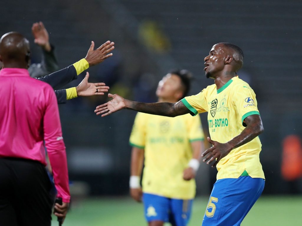 Thembinkosi Lorch of Mamelodi Sundowns celebrates goal with teammates during the 2024 Nedbank Cup match between Mamelodi Sundowns and Maritzburg United at the Lucas Moripe Stadium.