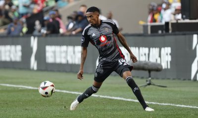 Monnapule Saleng of Orlando Pirates during the DStv Premiership 2023/24 football match between Orlando Pirates and Kaizer Chiefs at Soccer City