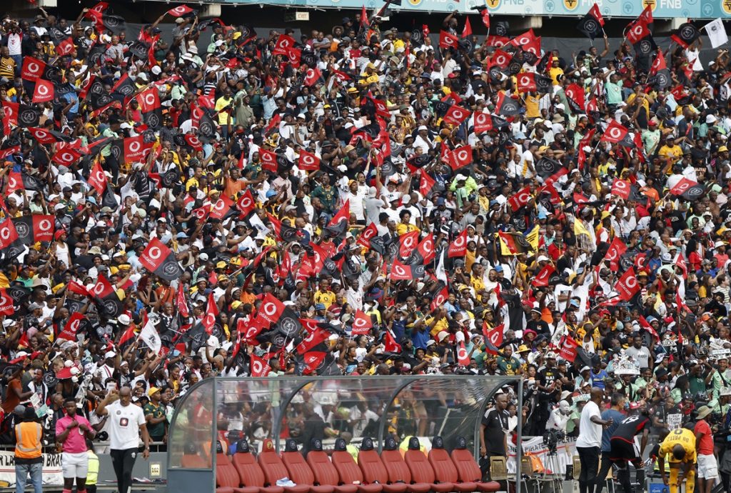 Orlando Pirates fans during the DStv Premiership 2023/24 football match between Orlando Pirates and Kaizer Chiefs at FNB Stadium.