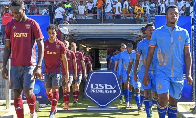 Players enter stadium during the DStv Premiership 2023/24 game between Stellenbosch FC and Royal AM at Danie Craven Stadium.