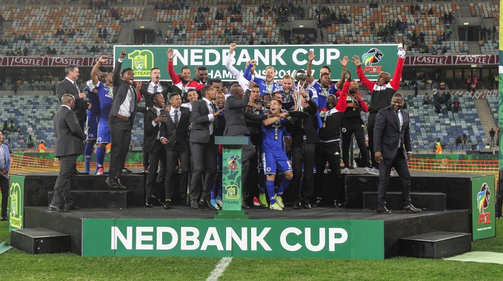 Supersport United celebrate their win during the 2017 Nedbank Cup Final.