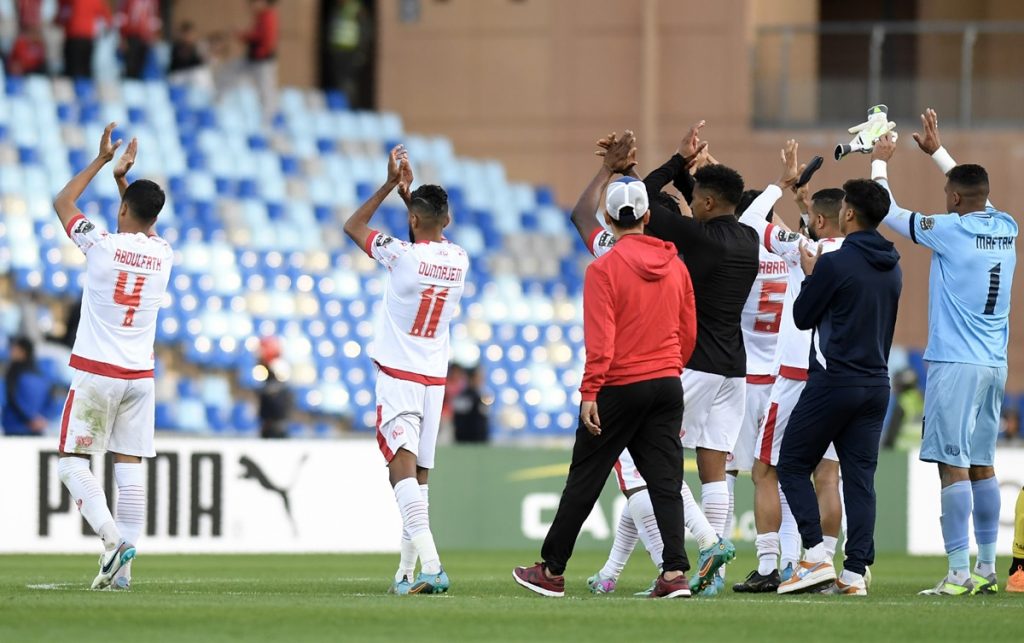 Wydad players applaud crowd during the CAF Champions League 2023/24 match between Wydad and ASEC Mimosas held at Stade de Marrakech.