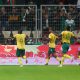 Themba Zwane of South Africa celebrates goal with teammates during the FIFA Series Algeria Edition 2024 match between Algeria and South Africa held at Nelson Mandela Stadium.