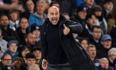 Manchester City manager Pep Guardiola reacts during the English Premier League match between Manchester City and Aston Villa in Manchester, Britain, 03 April 2024.