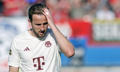 Bayern Munich's Harry Kane reacts after losing the German Bundesliga soccer match between 1. FC Heidenheim and FC Bayern Munich in Heidenheim, Germany, 06 April 2024.