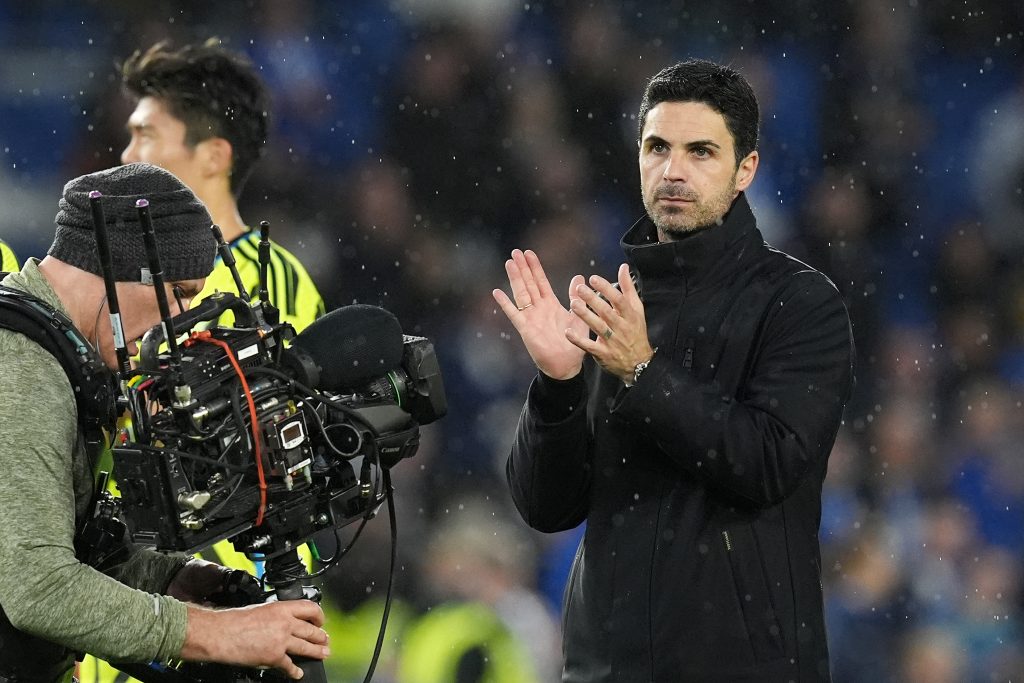Arsenal manager Mikel Arteta applauds the fans following the Premier League match at Amex Stadium, Brighton.