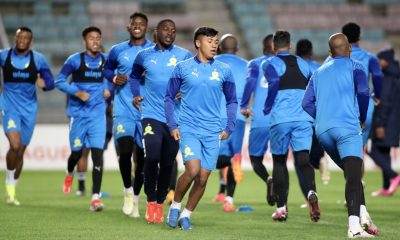 Mamelodi Sundowns players warming up ahead of a Caf Champions League match against Esperance.