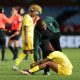 Dejected South Africa players after the 2024 Olympics qualifier between Banyana Banyana and Nigeria at Loftus Versfeld Stadium.