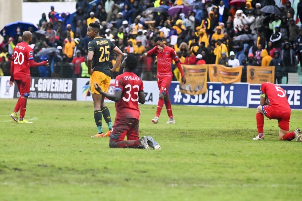 Disappointment and happiness at the end of the match during the DStv Premiership 2023/24 football match between Chippa United and Kaizer Chiefs at Buffalo City Stadium.