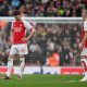 Arsenal’s Declan Rice and Oleksandr Zinchenko stand dejected as Aston Villa score their second goal during the English Premier League soccer match between Arsenal FC and Aston Villa.