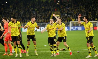 Players of Dortmund celebrate after the UEFA Champions League quarter final, 2nd leg match between Borussia Dortmund and Atletico Madrid in Dortmund, Germany, 16 April 2024. Dortmund won 5-4 on aggregate. EPA/FRIEDEMANN VOGEL