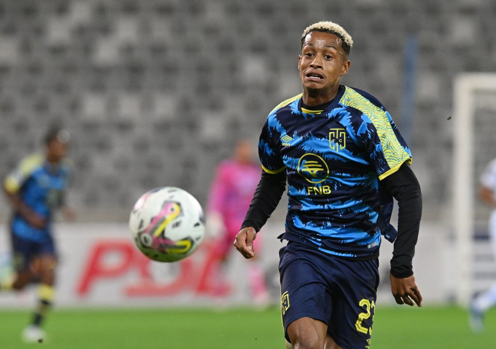 Jaedin Rhodes of Cape Town City during the DStv Premiership 2023/24 game between Cape Town City and Stellenbosch FC at Cape Town Stadium on 5 March 2024