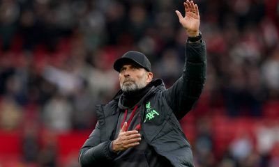 iverpool manager Jurgen Klopp salutes the fans after the Premier League match at Old Trafford,