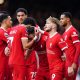 Liverpool's Diogo Jota celebrates with team-mates afterscoring their side's third goal of the game during the Premier League match at Craven Cottage, London. Picture date: Sunday April 21, 2024.
