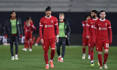 Disappointed Liverpool players after the UEFA Europa League quarterfinal 2nd leg soccer match between Atalanta BC and Liverpool FC at the Bergamo Stadium in Bergamo, Italy, 18 April 2024. EPA/MICHELE MARAVIGLIA