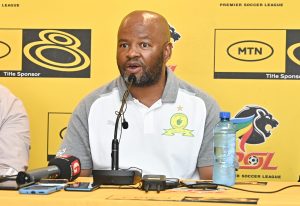Manqoba Mngqithi, assistant coach of Mamelodi Sundowns during the 2023 MTN8 Final joint press conference for Mamelodi Sundowns and Orlando Pirates at Lime Rooftop in Umhlanga, KwaZulu-Natal on 5 October 2023