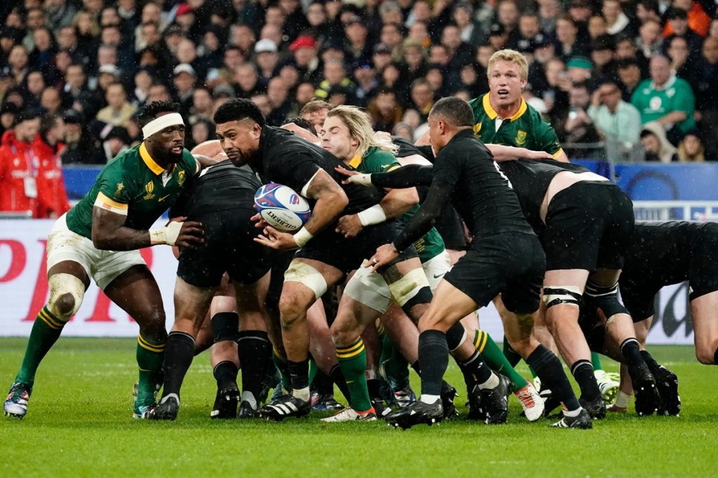 Ardie Savea of New Zealand against South Africa in the Rugby World Cup final at the Stade de France.
