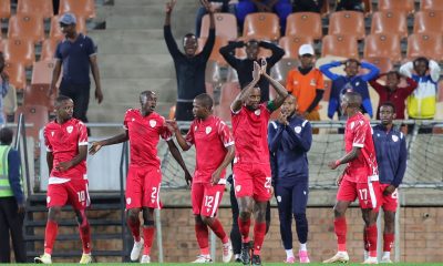 Vusimuzi Mncube of Sekhukhune United celebrates goal with teammates during the DStv Premiership 2023/24 match between Sekhukhune United and Orlando Pirates at Peter Mokaba Stadium.