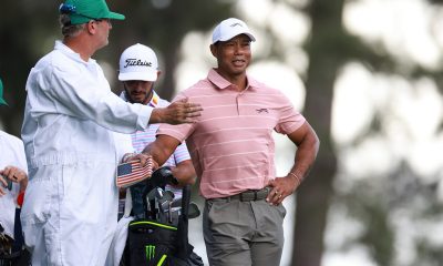 Tiger Woods of the US (R) and his caddie Lance Bennett (L) on the fourth tee box during the first round of the Masters Tournament at the Augusta National Golf Club in Augusta, Georgia, USA, 11 April 2024. The Augusta National Golf Club is holding the Masters Tournament from 11 April through 14 April 2024. EPA/JUSTIN LANE