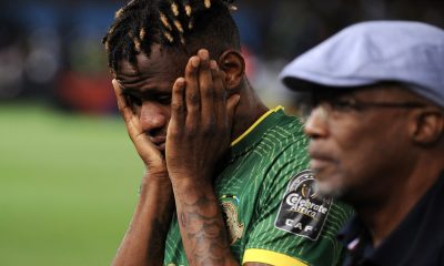 Joyce Lomalisa of Young Africans dejected after defeat during the CAF Champions League 2023/24 quarterfinals match between Mamelodi Sundowns and Young Africans at Loftus Stadium.