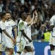 epa11340900 Real Madrid's Arda Guler (2R) celebrates with his teammates after scoring the 5-0 goal during the Spanish LaLiga soccer match between Real Madrid and Deportivo Alaves, in Madrid, Spain, 14 May 2024.