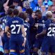 Chelsea's Cole Palmer (centre) celebrates scoring their side's first goal of the game during the Premier League match at the Amex Stadium, Brighton and Hove.