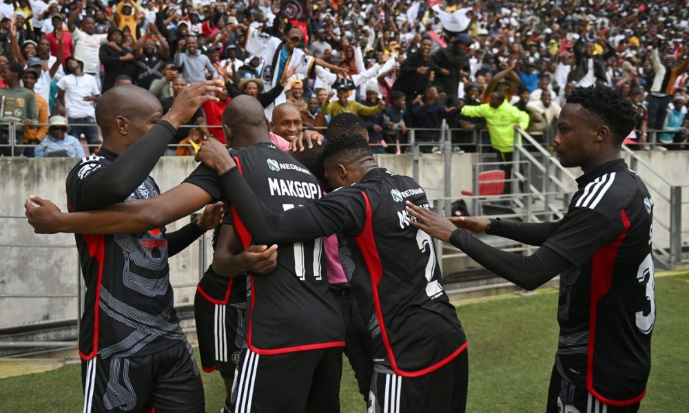 Tapelo Xoki of Orlando Pirates celebrates a goal during 2024 Nedbank Cup Semi Final match between Chippa United FC and Orlando Pirates at Nelson Mandela Bay Stadium.