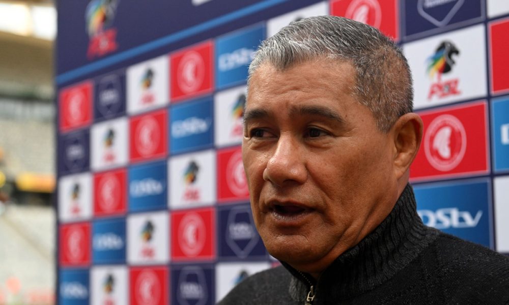 Cavin Johnson, head coach of Kaizer Chiefs is interviewed before the DStv Premiership 2023/24 football match between Cape Town Spurs and Kaizer Chiefs at Cape Town Stadium.