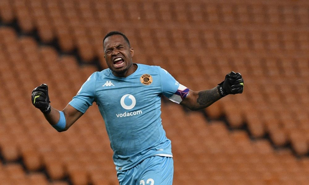 Itumeleng Khune of Kaizer Chiefs celebrates during the DStv Premiership 2023/24 match between Kaizer Chiefs and Cape Town Spurs at FNB Stadium.
