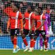 Luton Town's Gabriel Osho (left) stands dejected with team mates after his sides conceded a second goal scored by Brentford's Yoane Wissa (not pictured) during the Premier League match at Kenilworth Road.
