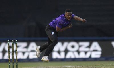 Okuhle Cele of Dolphins Bowls during 2024 CSA T20 Final Cricket match between Lions and Dolphins at DP World Wanderes Stadium on the 28 April 2024 © Sydney Mahlangu/BackpagePix
