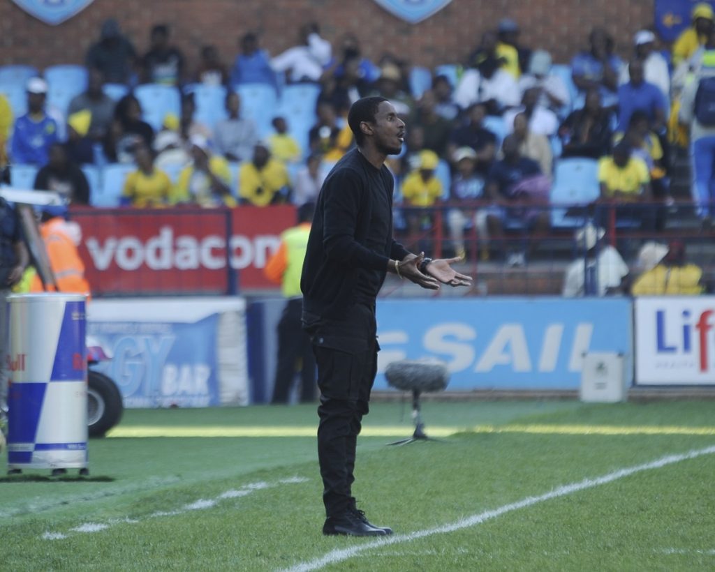 Rulani Mokwena Mamelodi Sundowns head coach during the Dstv Premiership 2023/24 match between Mamelodi Sundowns and Cape Town City at Loftus Stadium.