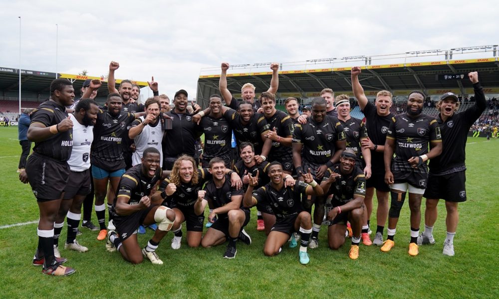Hollywoodbets Sharks celebrate victory following the EPCR Challenge Cup semi-final match at the Twickenham Stoop.