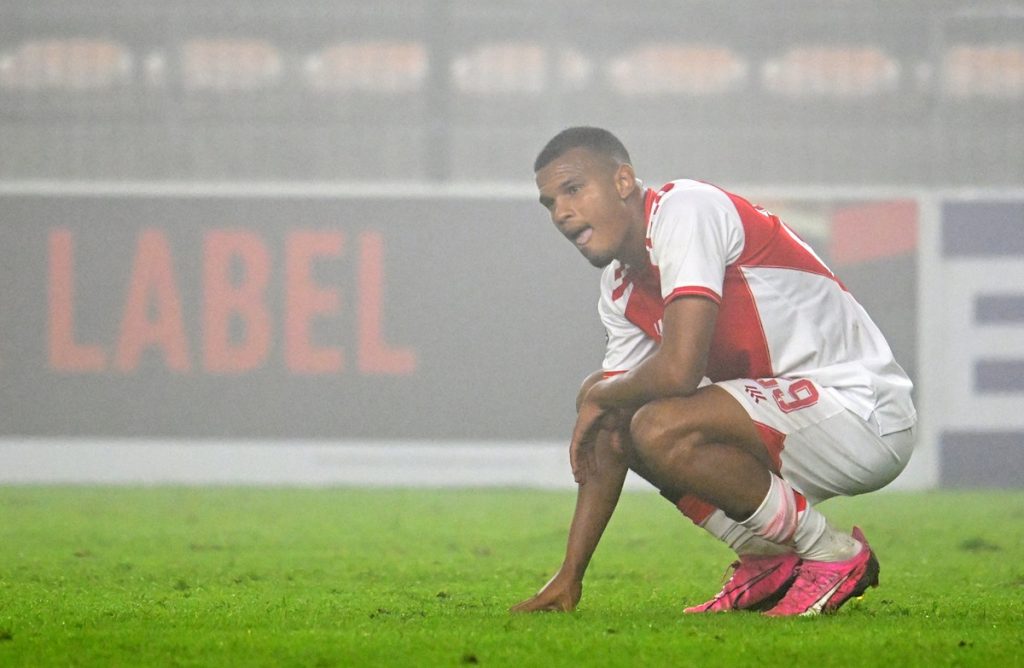 Ashley Cupido of Cape Town Spurs reacts in dejection during the DStv Premiership 2023/24 game between Cape Town Spurs and Polokwane City at Athlone Stadium.