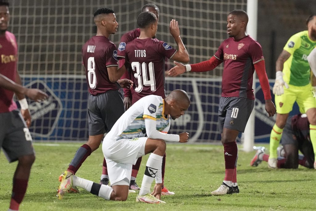 Players react at the final whistle in the DStv Premiership 2023/24 game between Stellenbosch FC and Golden Arrows at Danie Craven Stadium.