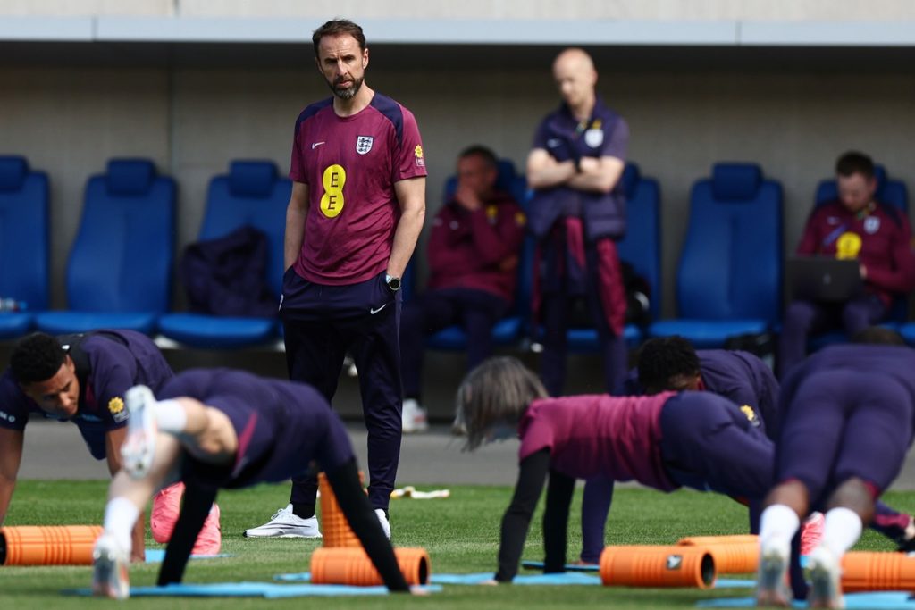 nglish national coach Gareth Southgate leads an open training session of the English national soccer team in Jena, Germany, 11 June 2024. The team prepares at a training camp for the UEFA EURO 2024.